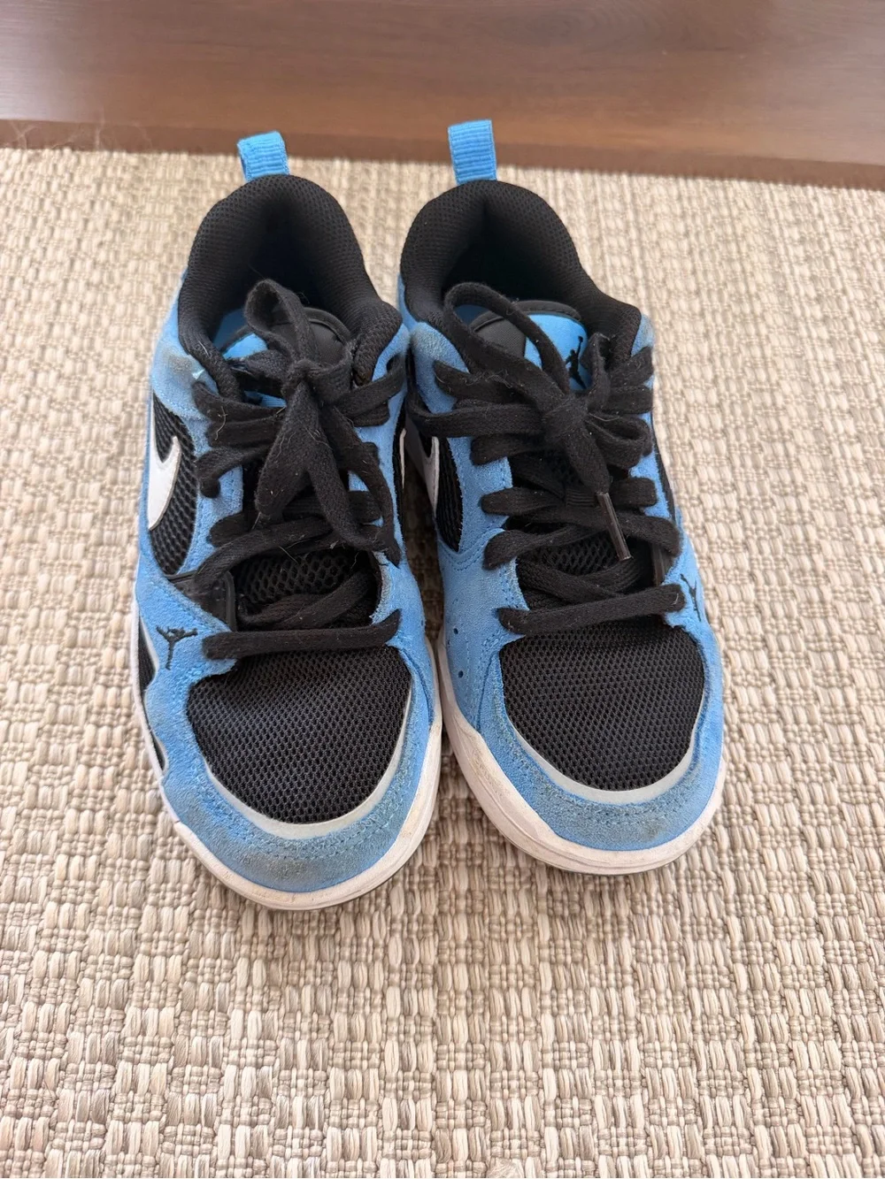 Nike Kids' Blue and Black Jordan Sneakers with White Swoosh